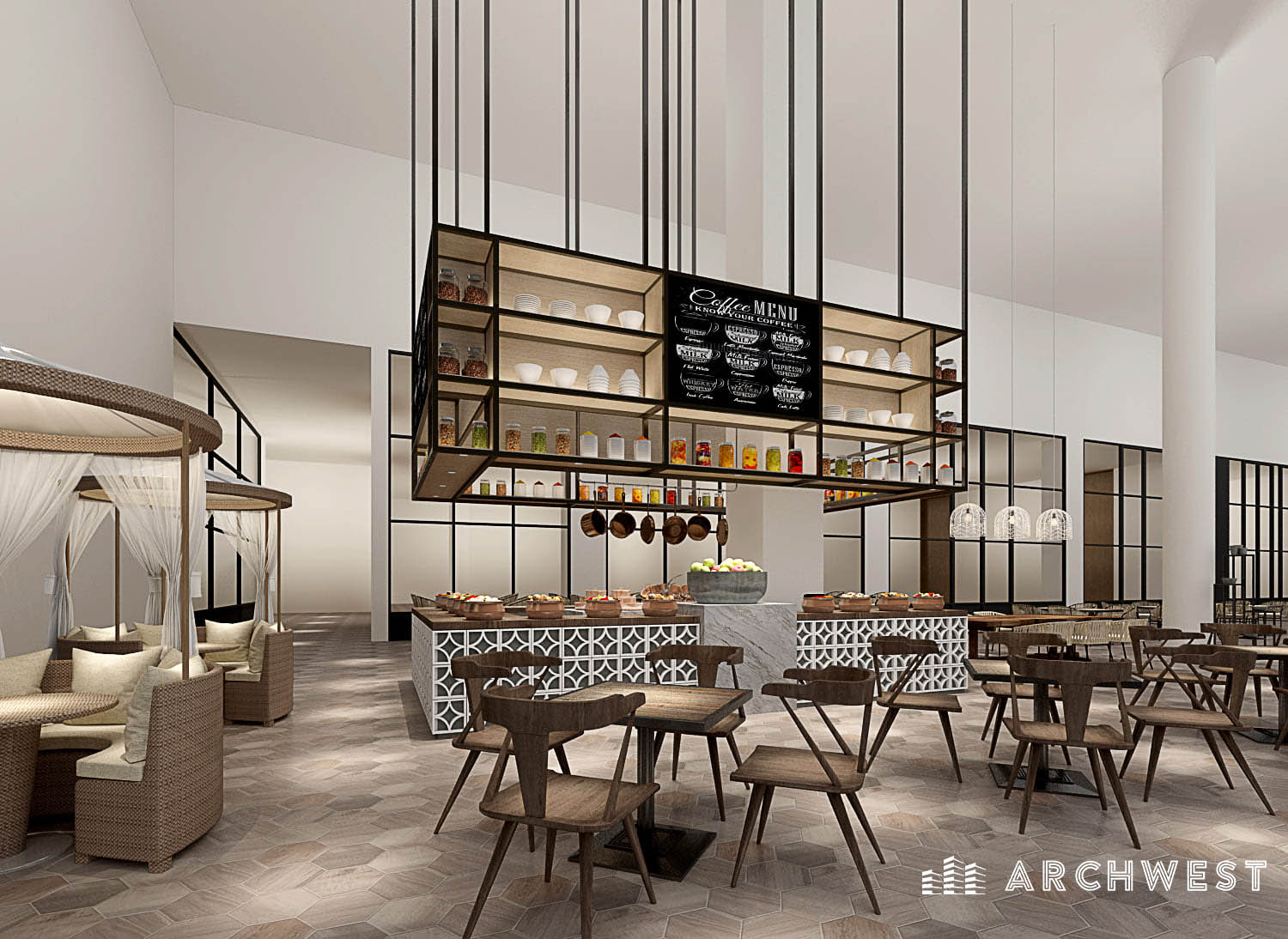 5. 3D Render of Cafe Space in Luxurious Hotel